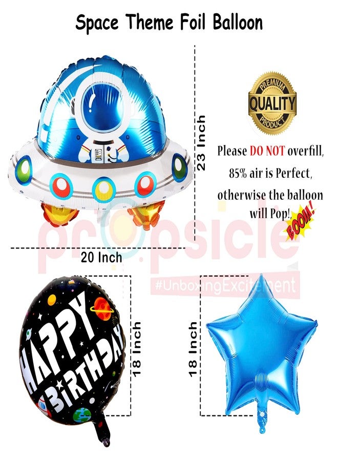 بروبسيكل مجموعة بالونات فويل زرقاء على شكل سفينة فضاء لتزيين حفلات أعياد الميلاد، مكونة من 5 قطع، مثالية لحفلات الأطفال ذات طابع رواد الفضاء. تتضمن المجموعة بالونات هيليوم فويل للأطفال. - Image 3